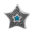 Silver star charm with black vintage texture and blue crystal center for DIY bracelets - Double Layer Blue Star Bead (014)