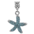 Silver starfish charm with blue crystals and textured bail for DIY bead bracelets - Pave Rhinestone Starfish Style (016)