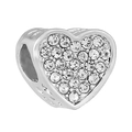 Silver heart charm with pavé clear cubic zirconia and hollow side pattern for DIY jewelry - 044 / Standard Spec