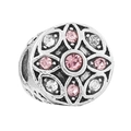 Abalorio floral de plata con circonitas rosas y transparentes para pulseras DIY - Estilo Floral Mandala (006)