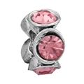 Silver bead charm with pink crystals and vintage texture for DIY jewelry bracelets - Vintage Three-Stone Inlaid Style (013)
