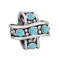 Ciondolo a croce argento vintage con cristalli azzurri e finitura ossidata - Perlina Croce Pietra Blu Acqua Argento Ossidato Vintage (014)