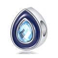 Teardrop blue enamel bead charm with faceted light blue crystal in silver finish - Blue Teardrop (022)