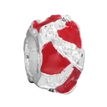 DIY charm bead in silver alloy featuring vibrant red enamel floral droplets for bracelets - Red and Silver Irregular Bead (017)