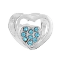Silver-colored heart charm with blue rhinestones and hollow structure for DIY bracelet - Sky Blue Pave Double Heart Bead (015)