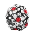 Vintage silver alloy floral charm with red rhinestone accents for DIY jewelry - Spherical Stereo Floral Bead