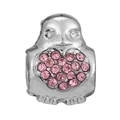 Cute penguin charm in silver metal with pink heart-shaped crystal rhinestones - Love Penguin Style (014)