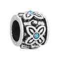 Ciondolo a fiore in argento con cristallo azzurro e intagli floreali vintage - Perlina Fiore a Quattro Petali Pietra Blu Cielo Vintage (015)