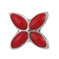 Silver flower charm with four red oval petals for DIY jewelry and bracelets - Red Four-Petal Flower Charm (018)
