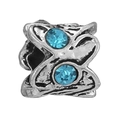 Silver-tone alloy charm bead with sky blue crystals and vintage textured cross design - Sky Blue Double Rhinestone Cross Bead (016)