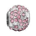 Pink pavé crystal ball charm in silver-plated alloy for DIY charm bracelets - Full Diamond Spherical Style (015)