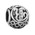 Silver hollow charm bead with letter W and sparkling cubic zirconia inlay - 002 / Standard Spec
