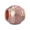 Luxurious rose gold charm bead with hollow design and pink enamel hearts for bracelets - Rose Gold Hollow Pink Heart Ball Charm (009)
