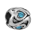 Silver hollow heart bead charm with light blue crystals for DIY charm bracelets - Light Blue Heart Stacked Ball (017)