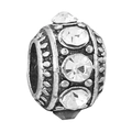 Silver bead charm for DIY bracelet featuring sparkling stones and embossed dotted texture - Cylindrical Vintage Bead (001)