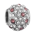 Spherical silver charm with pink and white pavé crystals for DIY bracelets - Pave Multi-Color Bead Style (016)