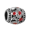 Silver bead charm for DIY bracelets with red enamel heart and dotted embossing decor - Vintage Red Enamel Heart Charm (020)