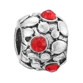 Perla retrò in argento con cristalli rossi e trama puntinata per bracciali fai da te - Stile Cilindrico Texture a Punti (018)