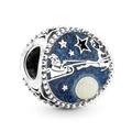Silver bead charm featuring Santa's reindeer sleigh flying over a blue enamel starry night - Christmas Sleigh (027)