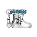 Silver alloy boot charm with blue crystal stones and snowflake engraving for DIY bracelets - Sapphire Snowflake Christmas Boot Charm (018)