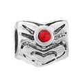 Silver alloy heart charm with red crystal inlay and vintage engraved patterns - Relief Gemstone Bead