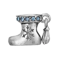 Silver Christmas boot charm with snowflake engraving and blue crystal accents for DIY bracelets - Sky Blue Rhinestone Snowflake Boot (019)