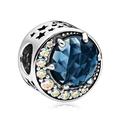 Silver charm bead with dark blue crystal and rainbow stones featuring star carvings - Blue Rainbow Gemstone (029)