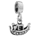 Silver venetian gondola boat charm pendant with sparkling crystals for DIY jewelry making - 005 / Standard Spec