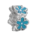 Silver bead charm featuring blue enamel floral patterns for DIY bracelets and necklaces - Blue Enamel Bead Style (025)