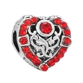 Perlina a cuore con cristalli rossi e design traforato in argento per gioielli DIY - Stile Cuore Svuotato con Strass (020)