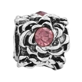 Charm de rosa plateada con cristal rosa para pulseras de joyería DIY - Estilo de Rosa 3D (012)