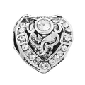 Silver heart charm with red crystal and sparkling pavé cubic zirconia inlay - Hollow Heart Pave Charm (004)