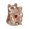 Rose gold Maneki Neko charm with red heart crystal for DIY jewelry bracelets - Rose Gold Lucky Cat Red Heart Charm (012)
