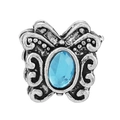 Ciondolo a farfalla in argento ossidato con gemma azzurra per bracciali fai-da-te - Perlina Farfalla Vuota Pietra Blu Cielo Argento Ossidato Vintage (021)