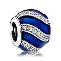 Blue enamel and clear cubic zirconia starry sky bead for DIY charm bracelets - Blue Stripes (030)