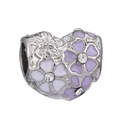 Silver heart charm bead with purple enamel flower patterns and sparkling rhinestones - Normal Specification / Heart Purple Enamel Floral (10)