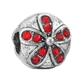 Ciondolo a fiore in argento antico con strass rossi per bracciali e collane fai da te - Stile Fiore Retro a Cinque Petali (021)