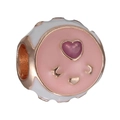 Rose gold heart charm bead with pink enamel and cute cartoon face detail - Rose Gold Pink White Enamel Face Heart Charm (013)