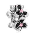 Abalorio de flor de plata vintage con circonitas rosas para pulseras DIY - Estilo Pétalos Apilados (013)