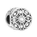Charm fleur en argent avec cristaux brillants et motifs creux vintage sur les côtés - Charme Fleur À Huit Pétales Vintage (005)