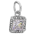 Silver square pendant with a large clear zircon stone and sparkling halo pavé setting - Square Zirconia Inlaid