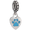Blue enamel paw print heart charm pendant in S925 sterling silver with sparkling zircons - Blue Paw Print S925 Style (027)