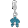 Blue enamel flower charm bead with sparkling diamond accent and silver crown ring holder - Blue Enamel Orchid Style (028)