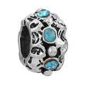 Vintage silver charm bead featuring sky blue rhinestones for DIY charm bracelets - Sky Blue Three-Rhinestone Oxidized Bead (022)