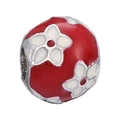Red enamel flower bead charm with S925 engraving for DIY bracelet jewelry - S925 ALE Red Floral Sphere Bead (030)