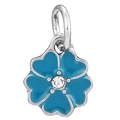 Blue enamel five-petal flower charm with center crystal and silver-toned ring - Blue Enamel Five-Petal Flower Style (029)