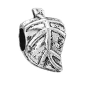 Vintage silver alloy leaf charm bead with detailed leaf veins for DIY bracelet - 4mm / Leaf Vein Texture (012)