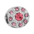 Abalorio de plata con diseño de flor de cristal rosa para pulseras DIY - Estilo Flor Gran Piedra Rosa (016)