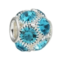 Charm in argento con grandi cristalli azzurri sfaccettati per bracciali - Perlina Sfera Argento Pavé Pietra Trasparente Blu Chiaro (025)