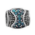 Barrel alloy charm bead with blue crystals and silver dotted texture for DIY bracelets - Bright Blue Pave Barrel Bead (025)